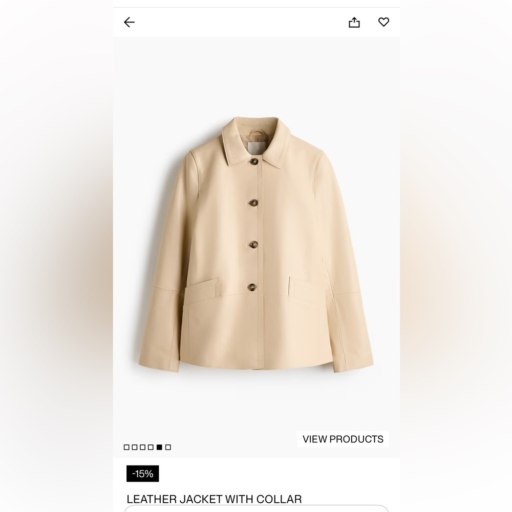 BRAND NEW Authentic Cream Leather Jacket with Collar | Size Small